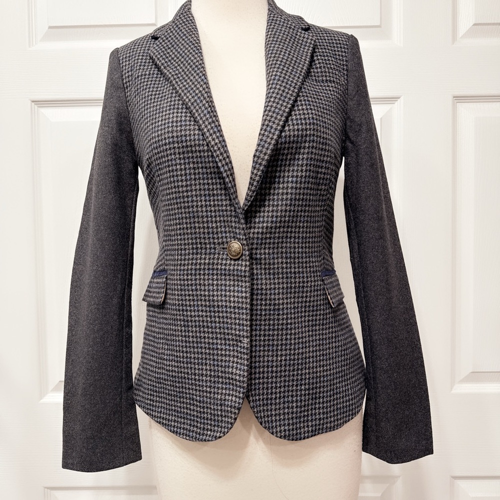 LOVE TREE Houndstooth Print One Button Blazer